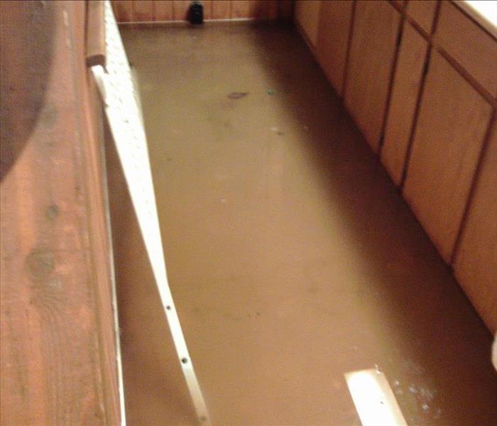 Flood water in a commercial kitchen.